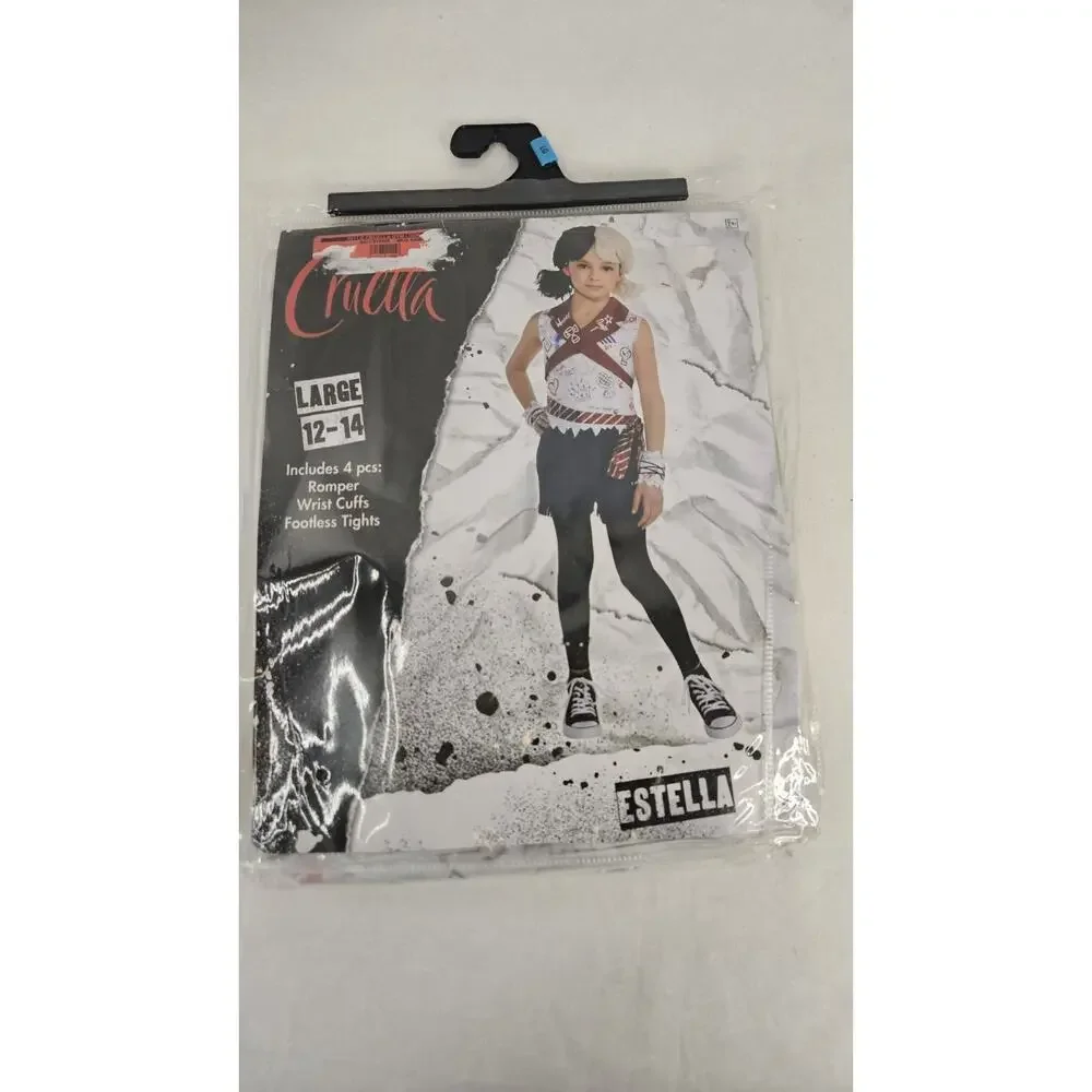 Disney Cruella's Estella Large 12-14 4pcs Multicolor Romper Costume with Tights
